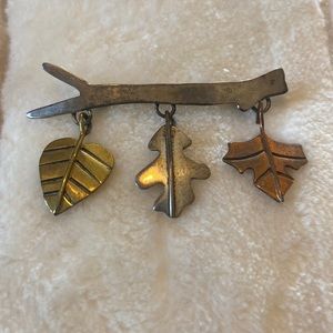 A&J H Sterling silver brass copper leaf brooch